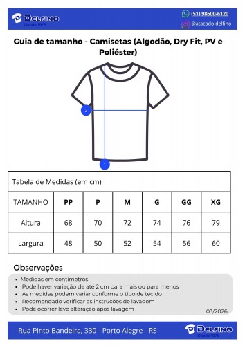 Tabela de Tamanhos Camisetas